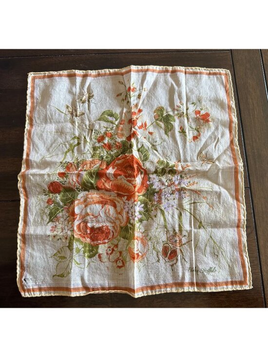 Flora Stoffels Other - Vintage Flora Stoffels Handkerchief With Orange Roses & Bugs Print